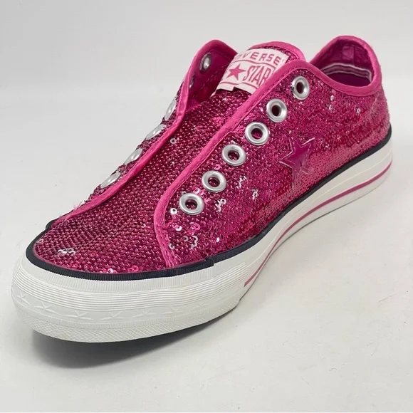 Converse One Star Shoes Womens 6.5 Pink Sequins Low Top Slip On Sneakers Wedding - Picture 7 of 13